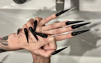 Black Long Nails Sharp Stilettos Long Fingers and Hands Worship Palms Wide