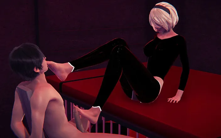 Waifu club 3D: 2B footjob your cock while you're tied up