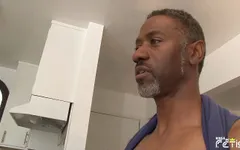 Tall black man sticks his huge cock in horny white friend with tight ass after licking him