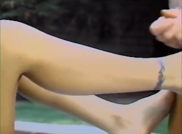 Outdoor Fucktivities: Horny guy getting dick foot rubbed by the pool