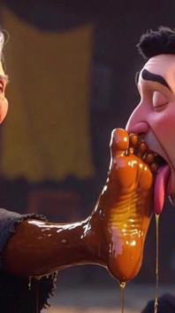 Submissive Slave Licking Wrinkled Feet of Old Ladies