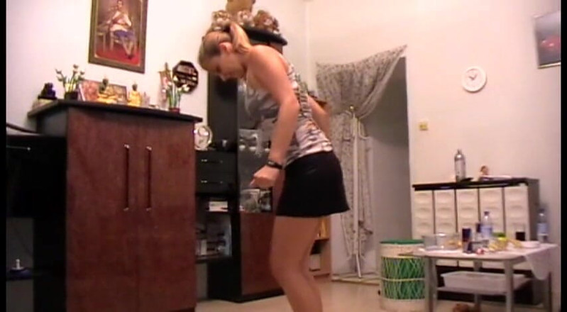 Foot Girls: Blonde trampling food while home alone