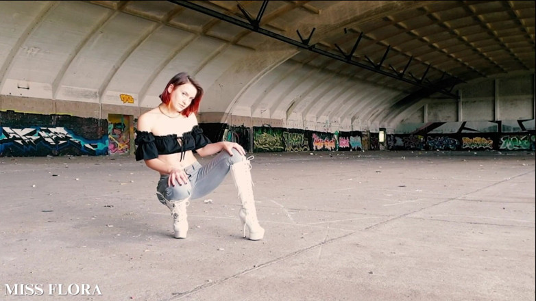 Miss Flora: Walking and Teasing in My White Boots - Parts 1 and 2