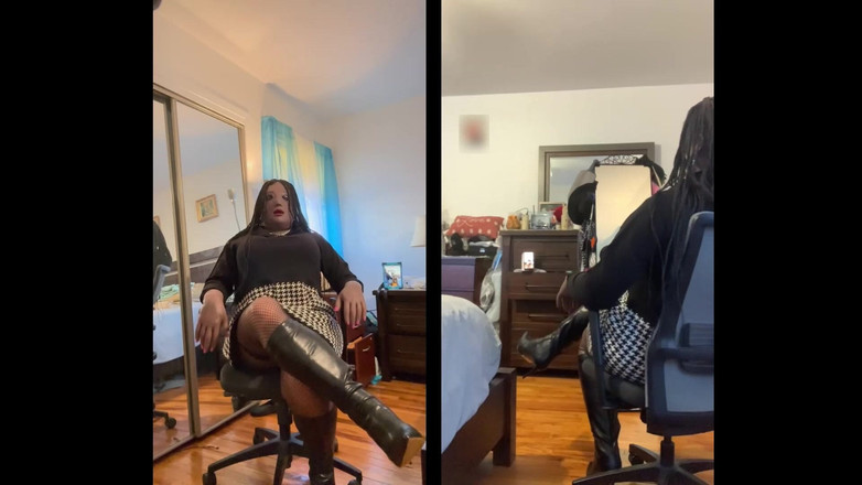 Deanna Doll: Black Babe Danae in a Sweater Dress Fingering Her Pussy