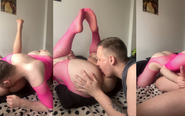 Arg Boys: Mutual Big Cocks Blowjob &amp; Ass Licking with Femboy in Fishnets