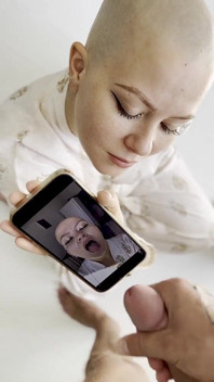 Cumtribute Bald Girl Cleanup Her Phone After