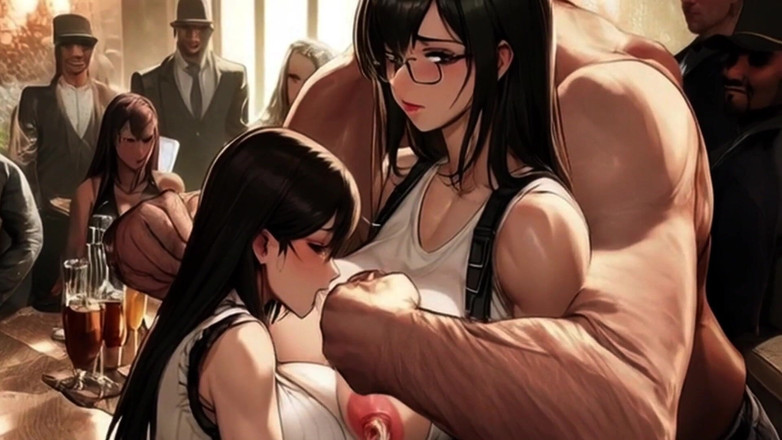 Spicy Toons: Tifa toket besar menyajikan gelas susu alami yang besar