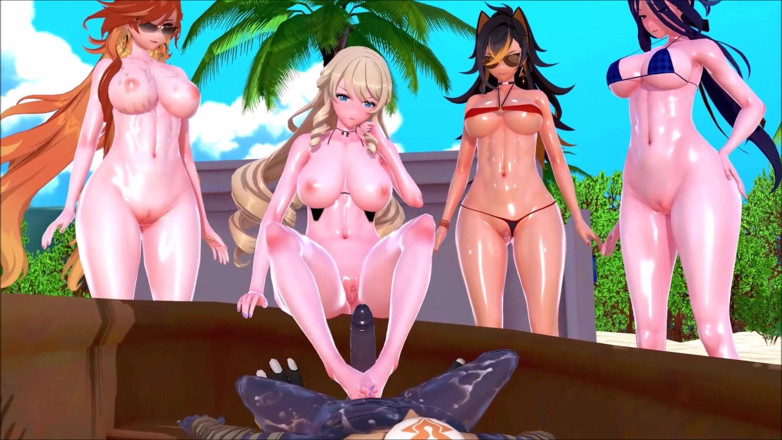 NSFWOtaku: Genshin Impact - Genshin Girls in Hilichurl Beach Camp - Rough Sex - 3D...