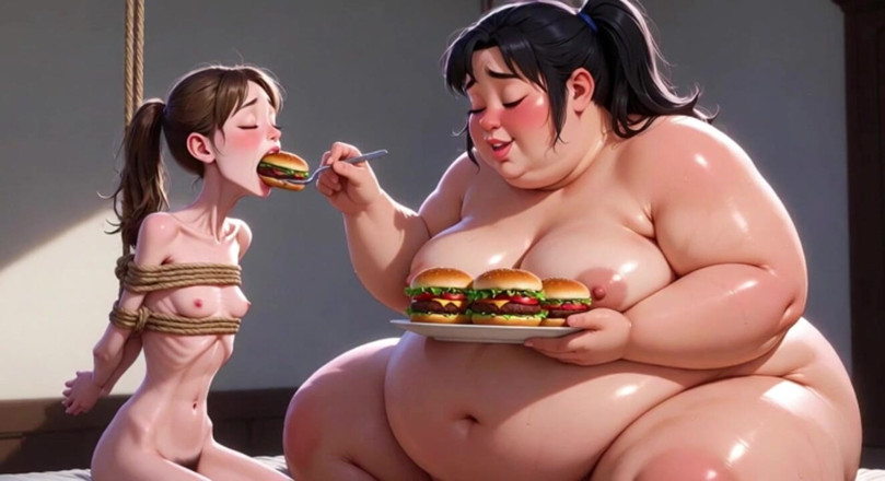 Anime Hentai: Umilire cu creștere în greutate - femeie grasă care umple o femeie...