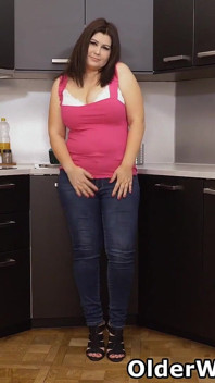 Huge Titted Mature Laura Strips off Her Clothes in the Kitchen and Lets You Explore Her Wonderful Body