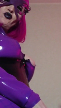 Fetish Rubber Dominatrix Eva Latex Purple Dress Mask Big Ass MILF Toys BDSM Femdom Solo Hot