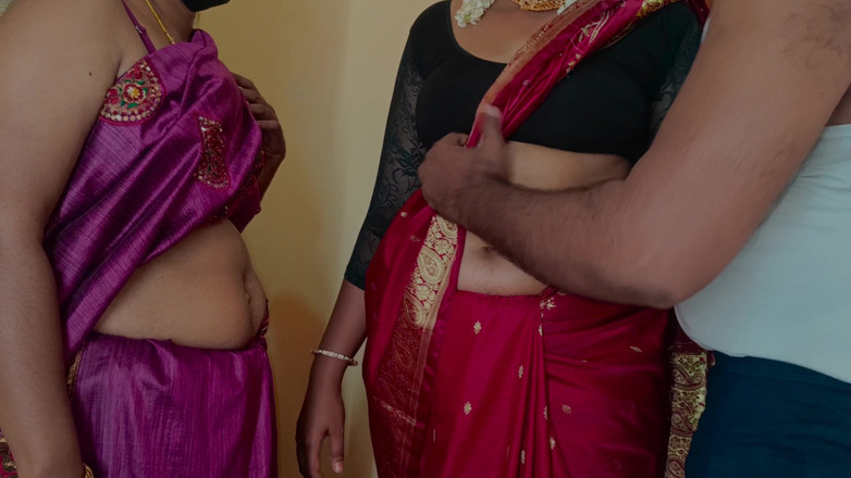 Laxi ammu: Zussen genieten van trio romantiek in bed met buurvrouw batchelor-mannen