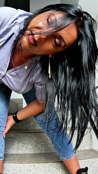 Crotchless Shiny Jeans JOI. Dildo Ride, Pee Play and Soaked Denim