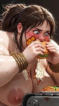 Lano svázané tlusté feedee gorging sezení na kolenou