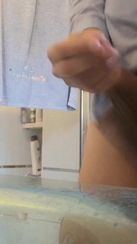 Quick Bathroom Sink Jerkoff with Huge Load of Cum