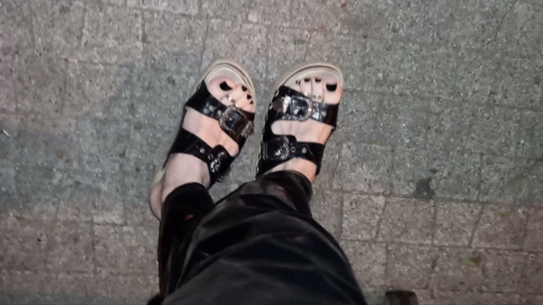 Heelex: Crossdresser on a Night Walk Shows Her Sexy Feet