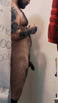 Sexy shower hot tattooed guy