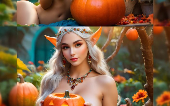 AI Girls: Chica elfo desnuda de grandes pechos con calabaza 1