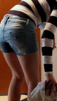 Skinny Redhead Cleaning Her Pipi Accident, She Just Wet Her Short Pants with Her Hot Pee