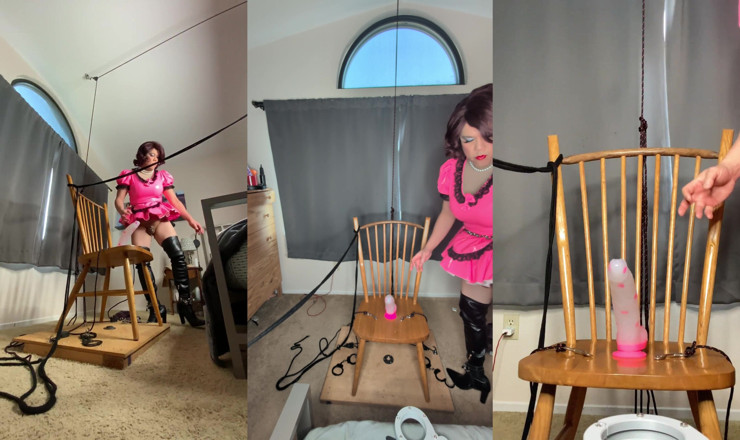 Sissy Candy: Sissy Candy in Self Bondage with Huge Dildos
