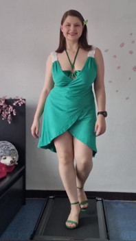 Try on Shiny Green Micro Bikini Beach Walk on Treadmill with Countdown