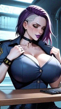 Une fille cyberpunk se déshabille au bureau (animation ai)