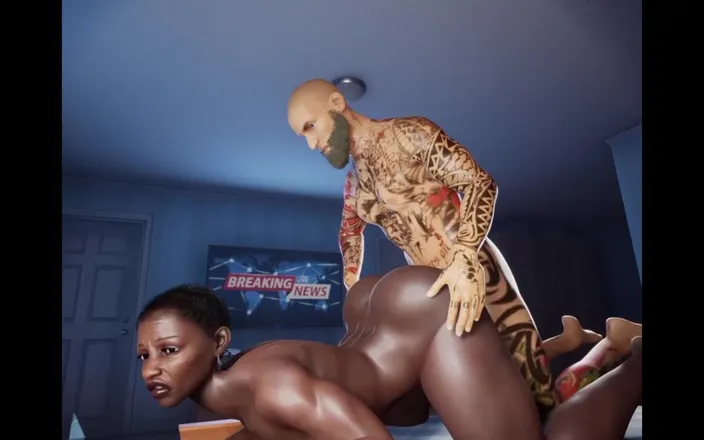 denisporco animation: Ebony Woman Big Tits Round Ass and Slim Tatoo Man