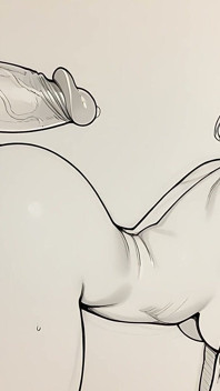 Un bellissimo uomo nudo con enorme cazzo e palle, disegno a matita