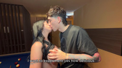 A Stranger Teaches Billiards to a Beautiful Trans... and Receive a Cumshot on the Face as a Reward