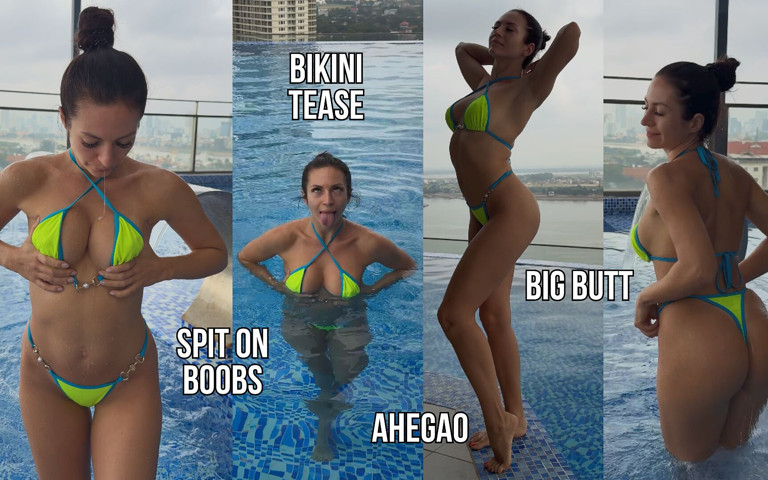 Bikini, Spit on Boobs, Ahegao, Butt Tease in a Public Pool (Princess Monica) Bikini, Spit on Boobs, Ahegao, Butt Tease in a Public Pool (Princess Monica)