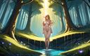 AI Girls: Chica elfo desnuda divirtiéndose en el río