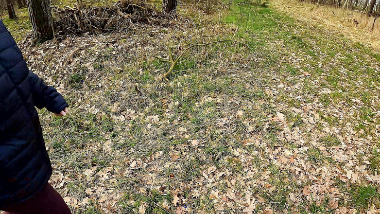 Bouncy Tits Action: Menampar vaginanya yang telanjang di atas meja di hutan