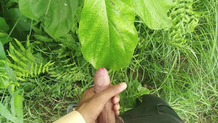 The thunder po: Big Cock Cumshot in Natural Garden, Outdoor Cumshot