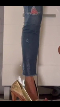 Desperate Wetting My Jeans and Super Gold Highheels - Full Video More Than 10 Minutes Only for Subscribers