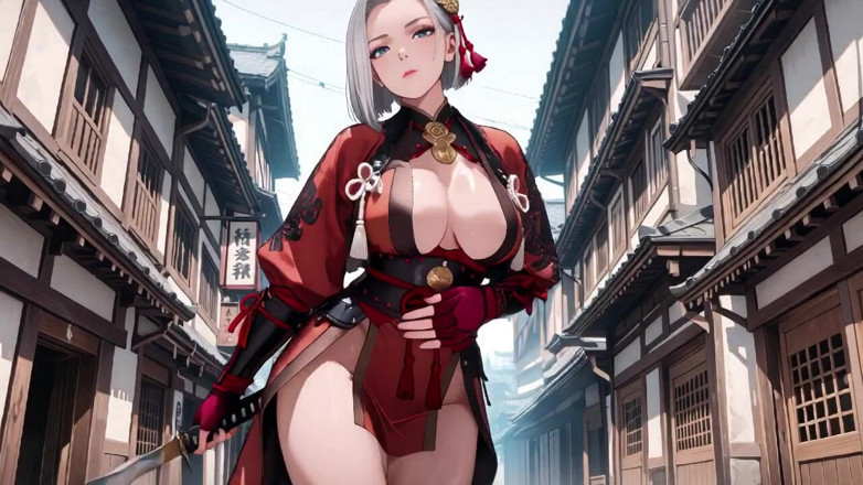 Tay Swift X: Rosu &amp; negru kimono ușor deschis, sabii dual în mână încă incontestabil seducător.