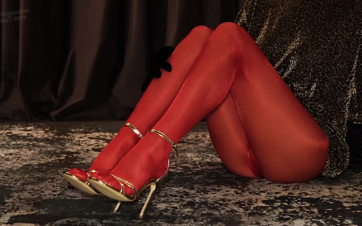 Shiny teens: 851 Shiny Red Wolford Pantyhose and Black Velvet Gloves