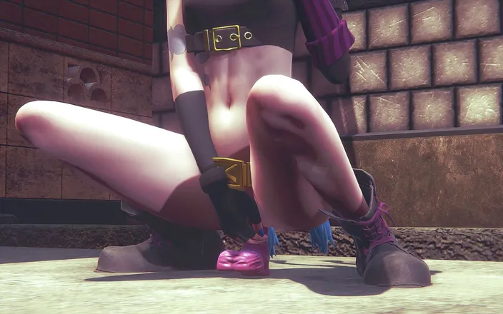 Waifu club 3D: Jinx found a pink dildo on the street and rides...