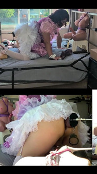 Pink Satin Sissy Maid Gets Fucked by Her Fucking Machine and Plays with Her Sex Toy Doll