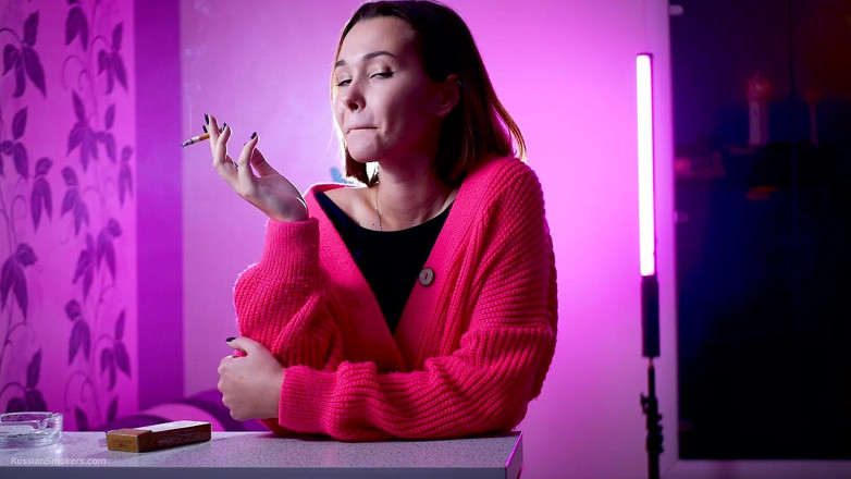 Russian Smokers: Playful Russian Beauty Smoking Cigarette Outdoor Tease