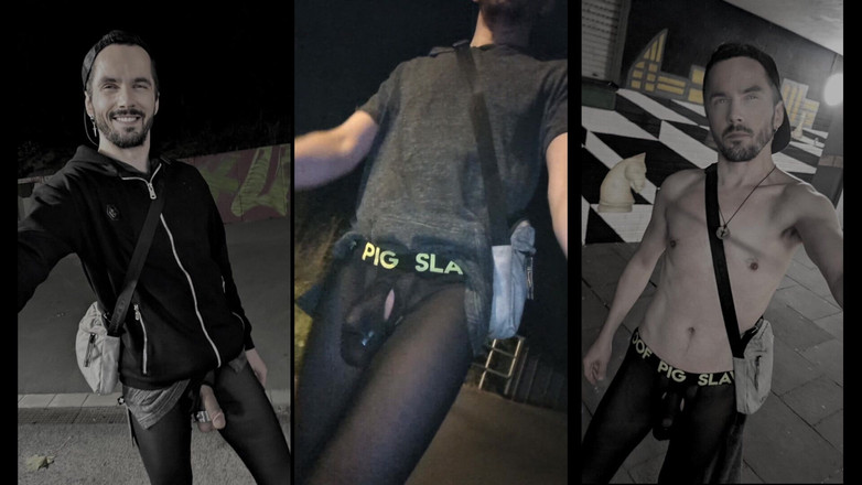 kinkygaynudist: Gå Genom Staden I Genomskinliga Leggings (bulge Meggings)