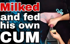 Mjölkade och matade sin egen sperma femdom slav orgasm