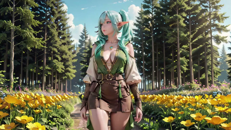 Seraphina Vale: Forest Fantasy! Blue Elf Kneeling, Green Elf Teasing, Sun-dappled Magic &amp;...