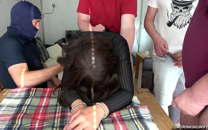 Cumdrinking Wife: Gangbanged by Many Guys While Hubby Cleans up My Puss