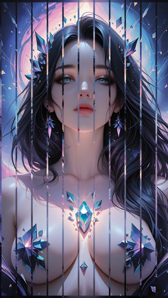 VelvetInk Studio: 흑형 연기와 크리스탈 라이트 판타지 Ai Art 슬라이드쇼의 아스트랄 소용돌이 여신