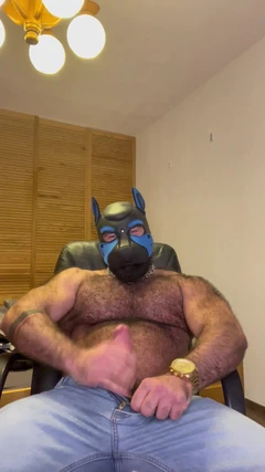 Muscle Gay Bear JOI with Mask, Big Cock, Cock Ring & Cumshot