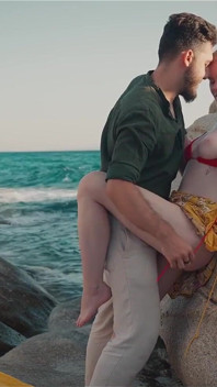 Intense Outdoor Sex on the Rocks - Messy Hair, Wind and Squirt