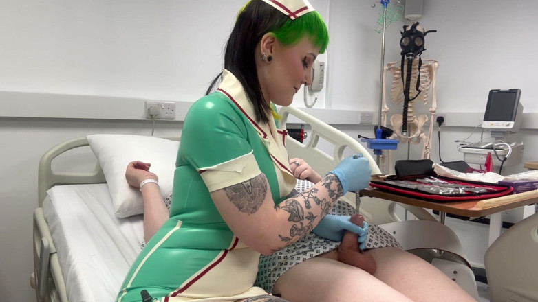 Bigtiddygoth: Nurse Ruby's Sounding Exam - Sizing up Her Patient's Tiny Urethra