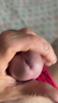 Jerking off in Red Lingerie Wearing Lots of Cock Rings