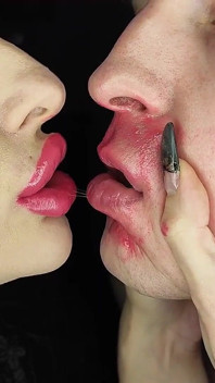 Ultra Sticky Pink Passionate Kisses on a Man's Face