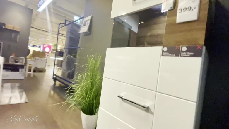 SlipCouple: Handjob in Furniture Store Risky and Crazy Cumshot!